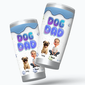 Custom Pug Dad Tumbler – Cute Man Sitting With His Dogs Personalized Name Cup | 89Prints