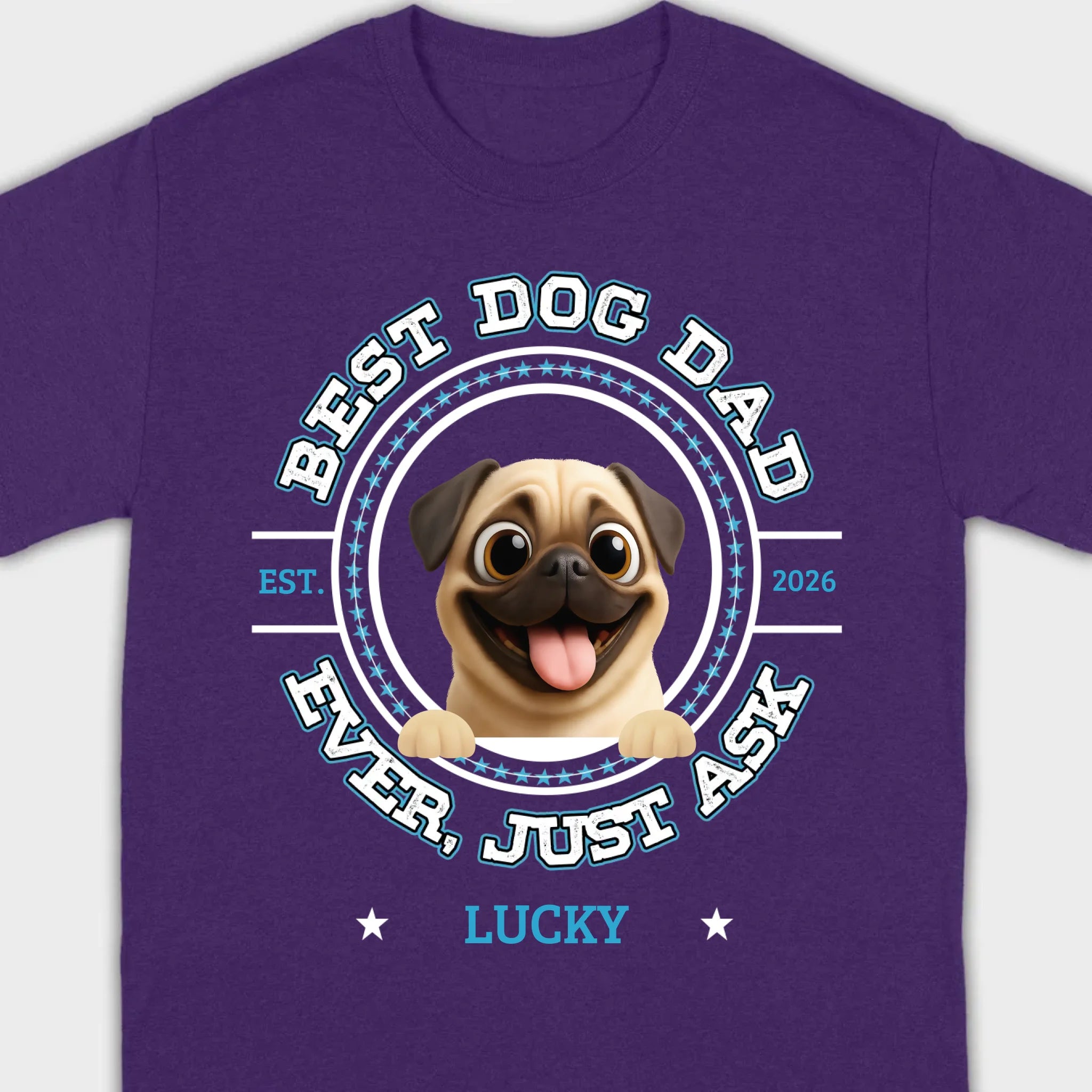 Personalized Pug Lover Basic Tee - Custom Best Dog Dad Ever T-Shirt | 89Prints