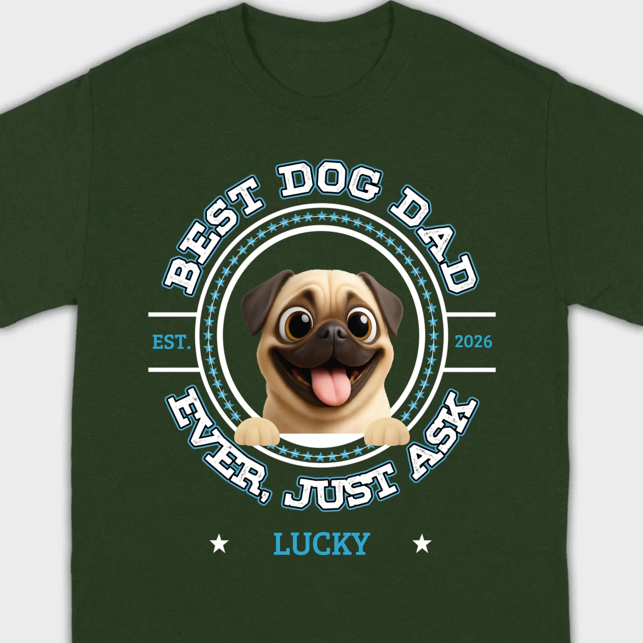 Personalized Pug Lover Basic Tee - Custom Best Dog Dad Ever T-Shirt | 89Prints