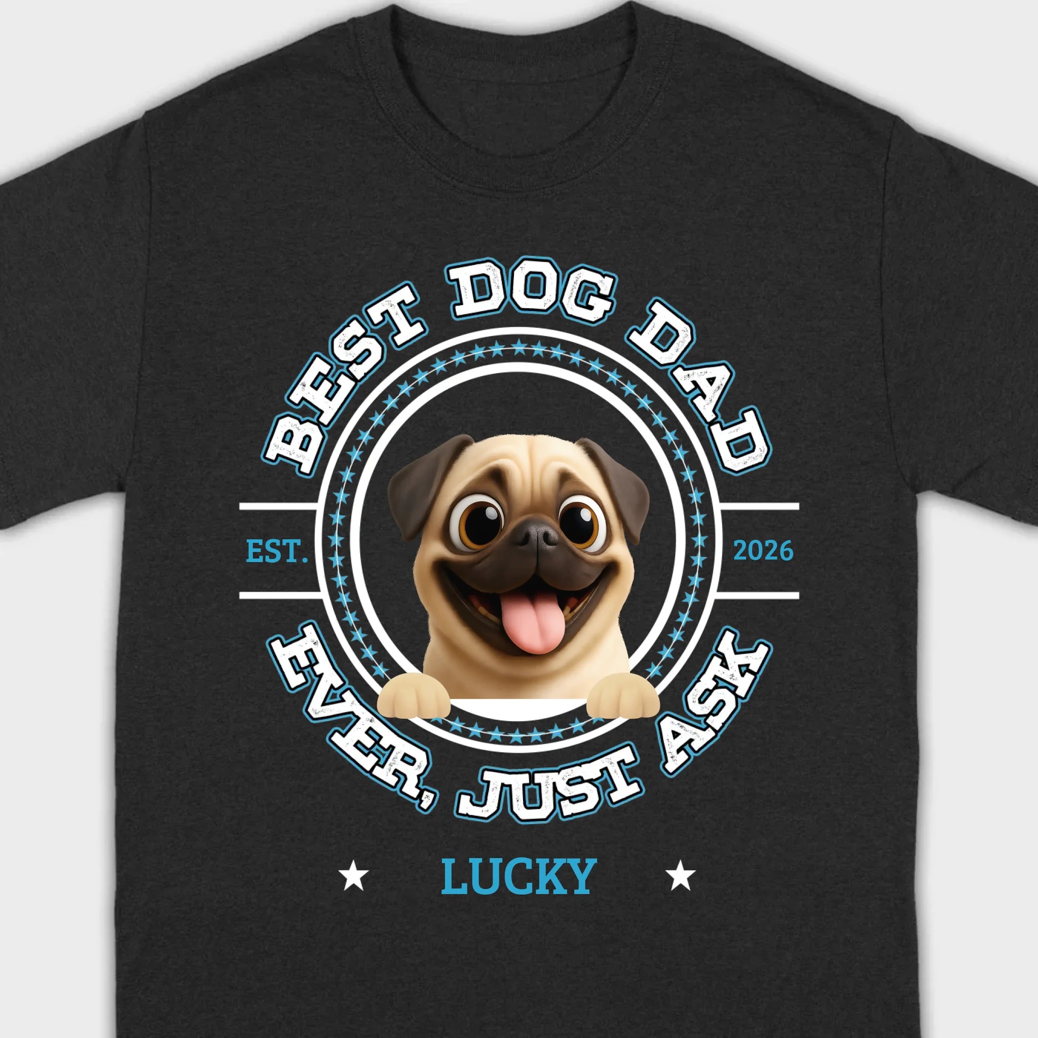 Personalized Pug Lover Basic Tee - Custom Best Dog Dad Ever T-Shirt | 89Prints