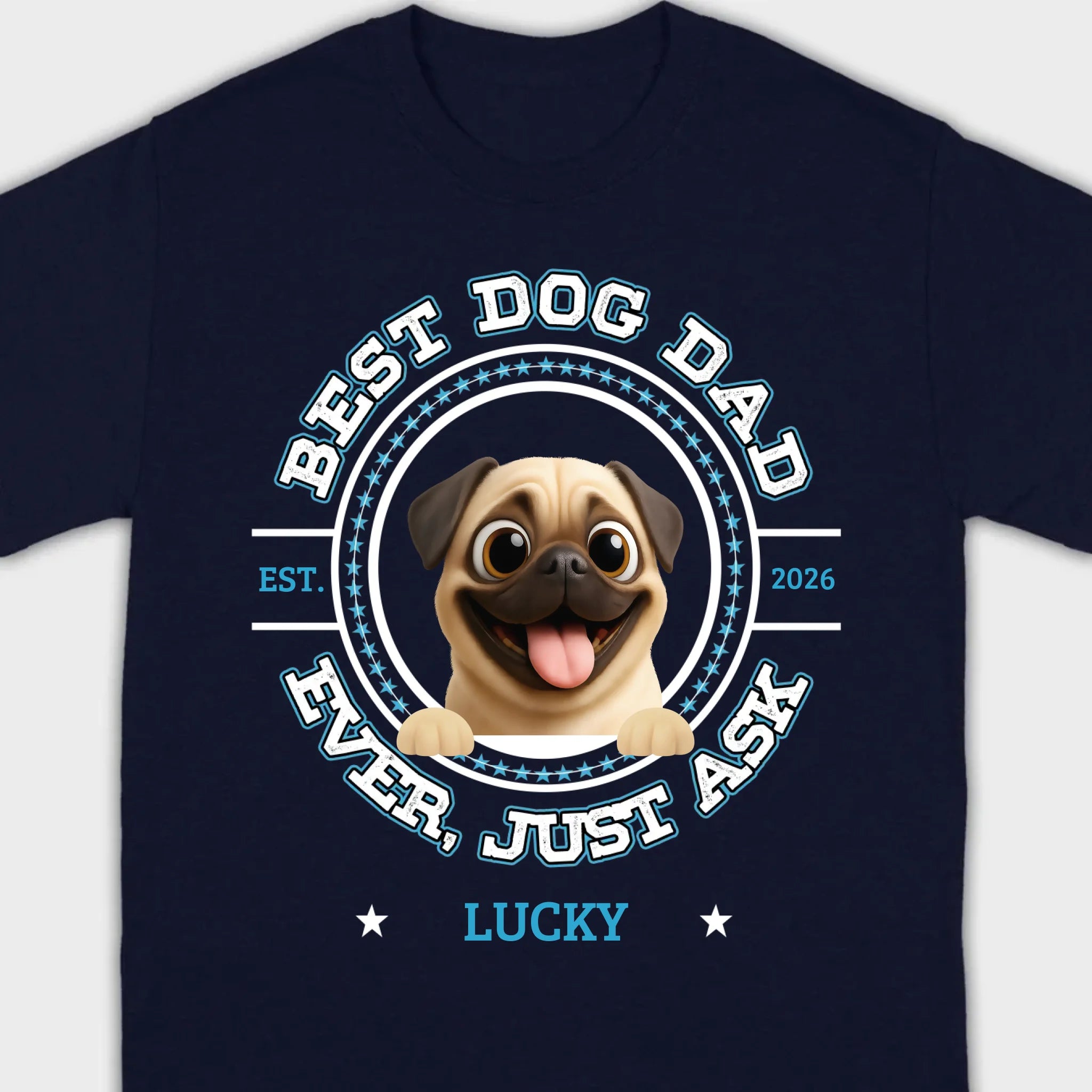 Personalized Pug Lover Basic Tee - Custom Best Dog Dad Ever T-Shirt | 89Prints