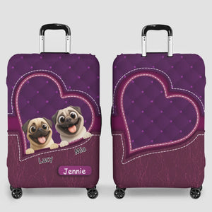 Customized Pug Lover Luggage Cover - Heart Pocket Travel Gift For Dog Lovers | 89Prints