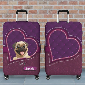 Customized Pug Lover Luggage Cover - Heart Pocket Travel Gift For Dog Lovers | 89Prints