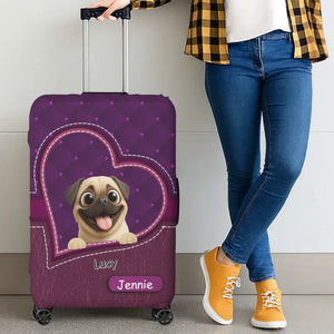 Customized Pug Lover Luggage Cover - Heart Pocket Travel Gift For Dog Lovers | 89Prints