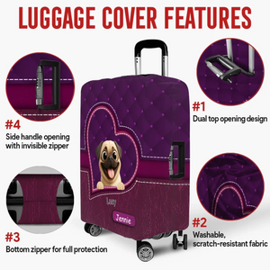 Customized Pug Lover Luggage Cover - Heart Pocket Travel Gift For Dog Lovers | 89Prints