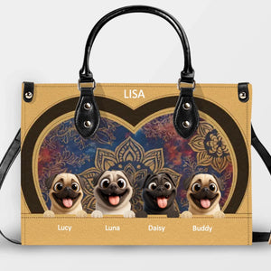 Customized Pug Lover Leather Handbag - Mandala Heart Pattern Dog Gift | 89Prints