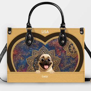 Customized Pug Lover Leather Handbag - Mandala Heart Pattern Dog Gift | 89Prints
