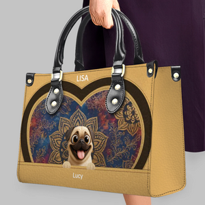 Customized Pug Lover Leather Handbag - Mandala Heart Pattern Dog Gift | 89Prints