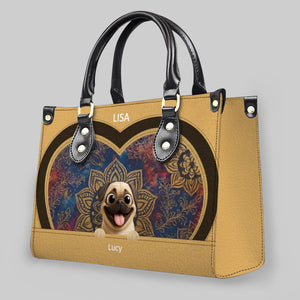 Customized Pug Lover Leather Handbag - Mandala Heart Pattern Dog Gift | 89Prints