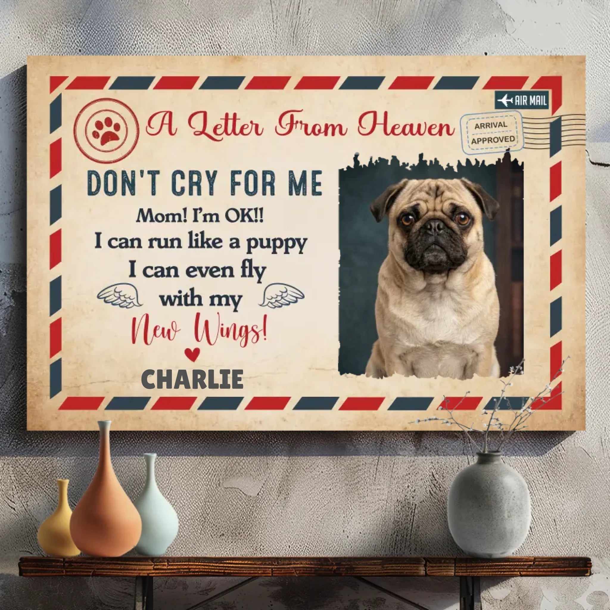 Personalized Pug Memorial Canvas Wall Art - A Message Of Love From Heaven | 89Prints