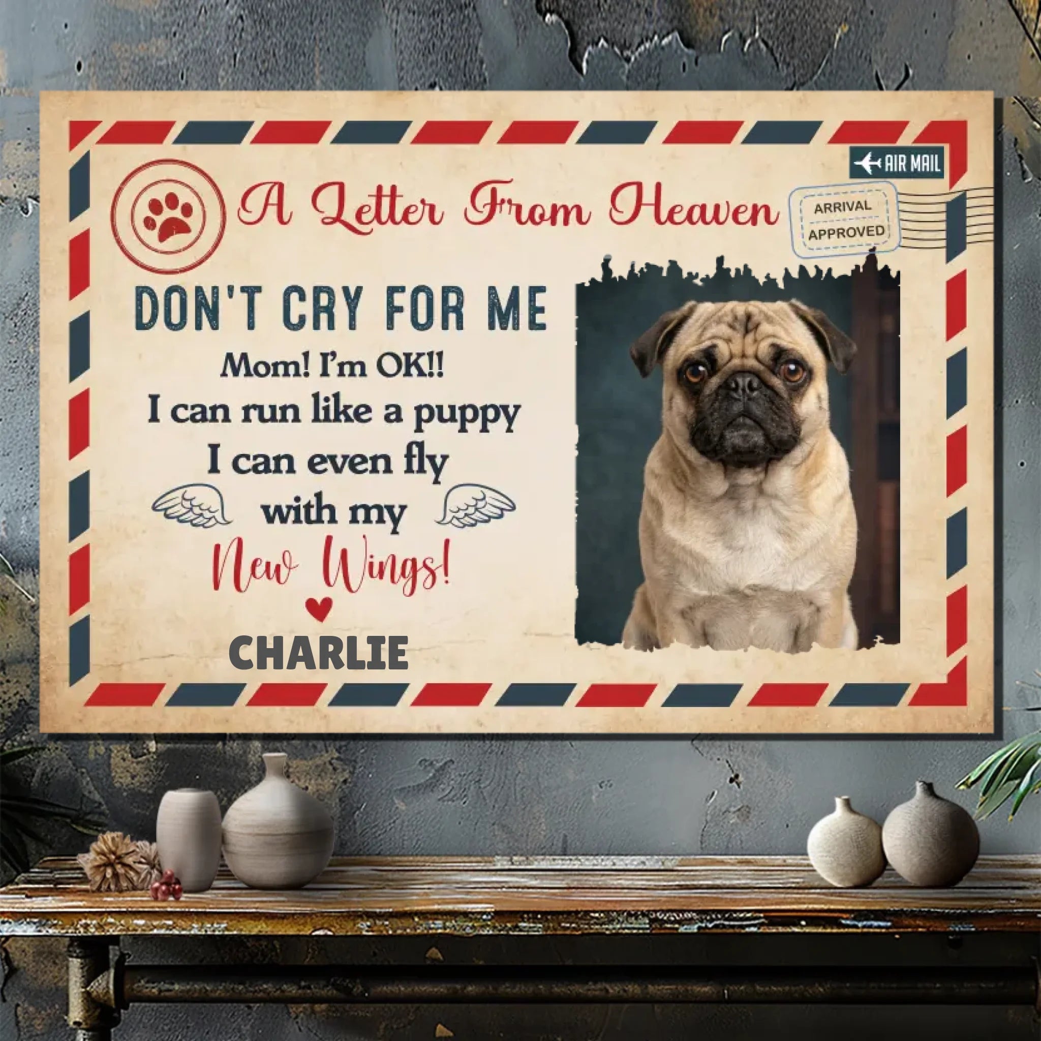 Personalized Pug Memorial Canvas Wall Art - A Message Of Love From Heaven | 89Prints