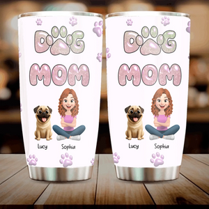 Personalized Pug Lover Tumbler – Girl And Dogs Illustration With Pet Names | 89Prints