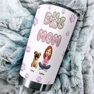 Personalized Pug Lover Tumbler – Girl And Dogs Illustration With Pet Names | 89Prints