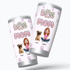 Personalized Pug Lover Tumbler – Girl And Dogs Illustration With Pet Names | 89Prints