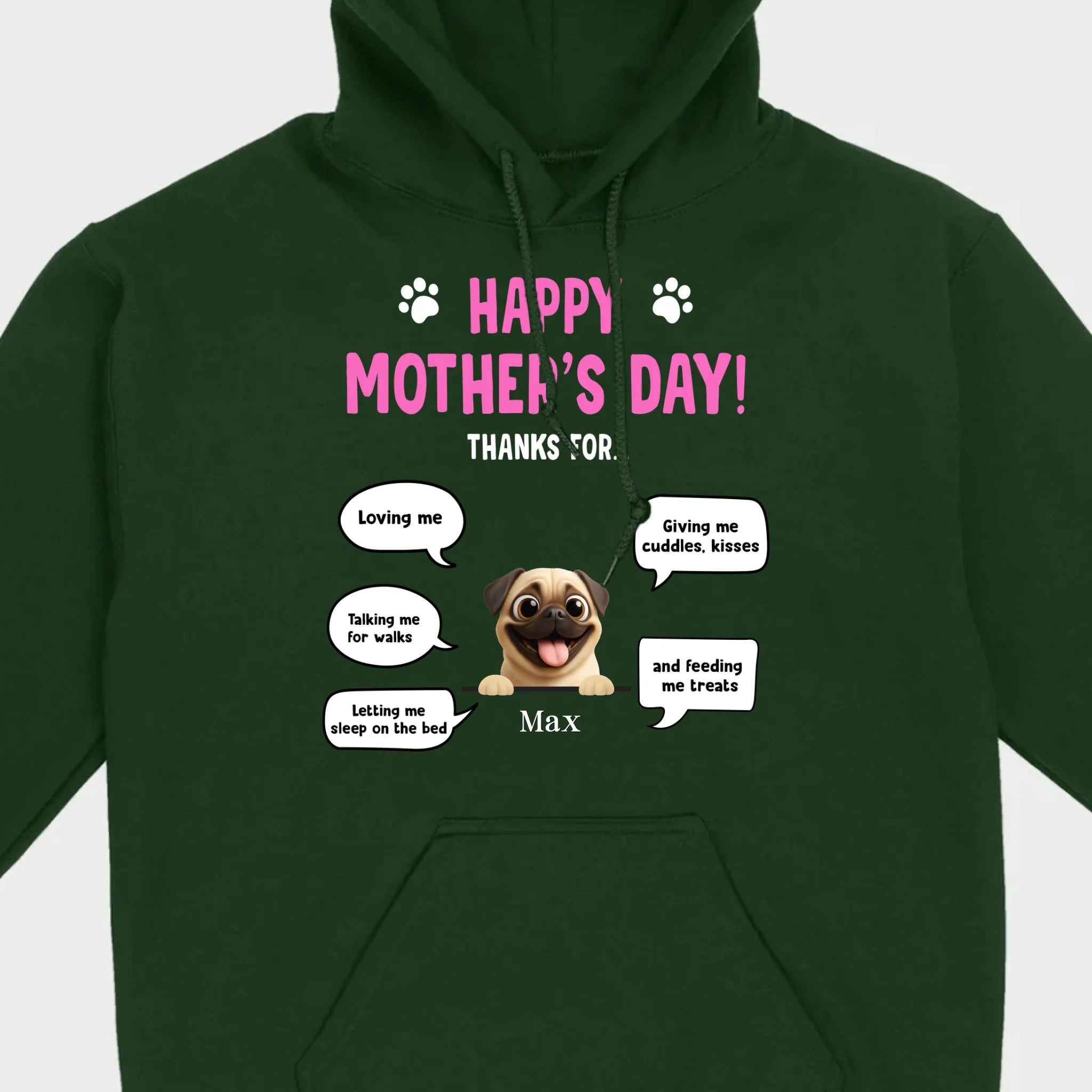 Custom Pug Lover Hoodie - Perfect Mother’s Day T-Shirt From Your Pets | 89Prints