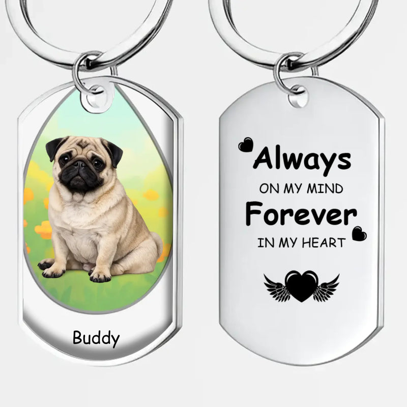 Custom Pug Keychain - Unique Pet Photo & Name Gift “Always On My Mind