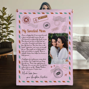 Personalized Memorial Blanket – My Sweetest Mom with Custom Photo & Name - 89Prints