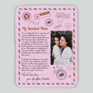 Personalized Memorial Blanket – My Sweetest Mom with Custom Photo & Name - 89Prints