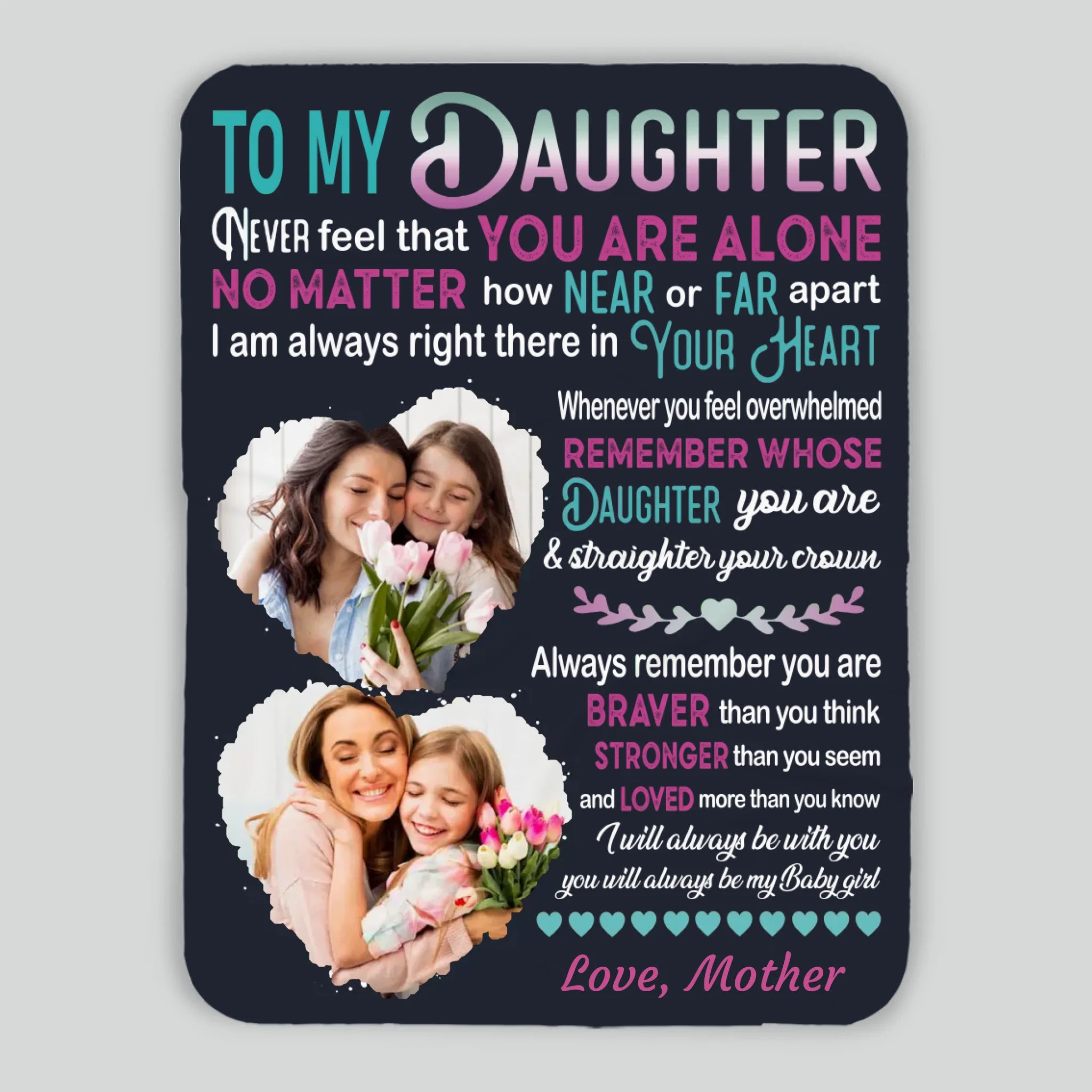 Personalized Blanket for Daughter – No Matter How Far, My Heart Is With You - 89Prints