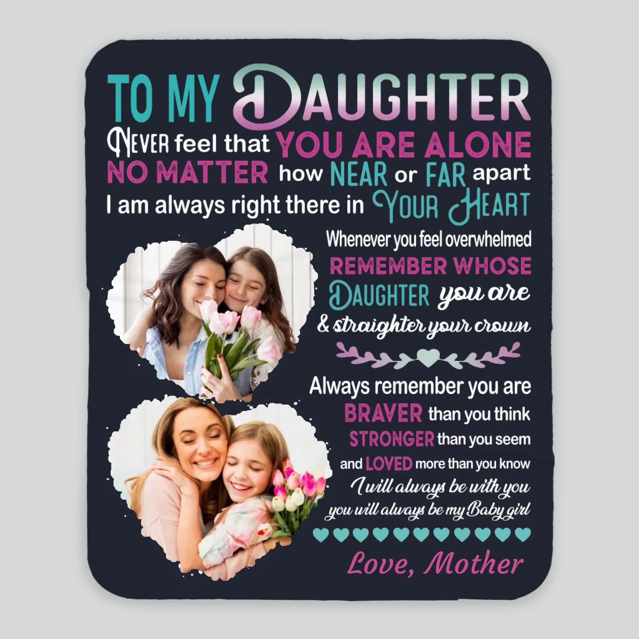 Personalized Blanket for Daughter – No Matter How Far, My Heart Is With You - 89Prints