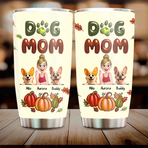 Custom Dog Print Tumbler - Dog Mom Autumn Pumpkin for Dog Lovers - 89Prints