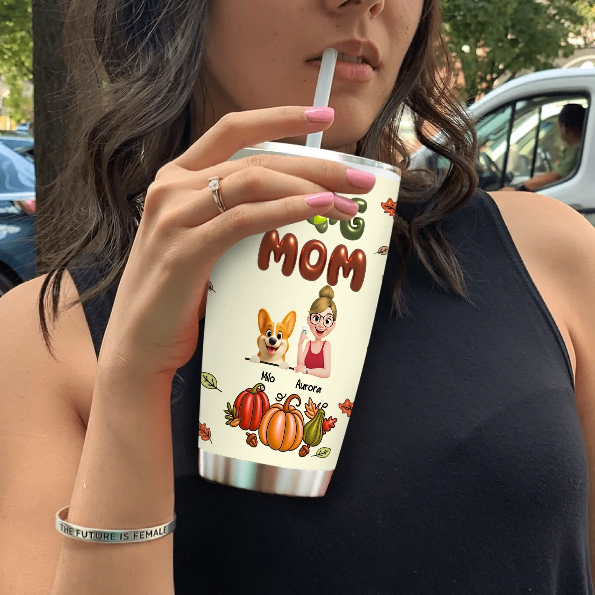 Custom Dog Print Tumbler - Dog Mom Autumn Pumpkin for Dog Lovers - 89Prints