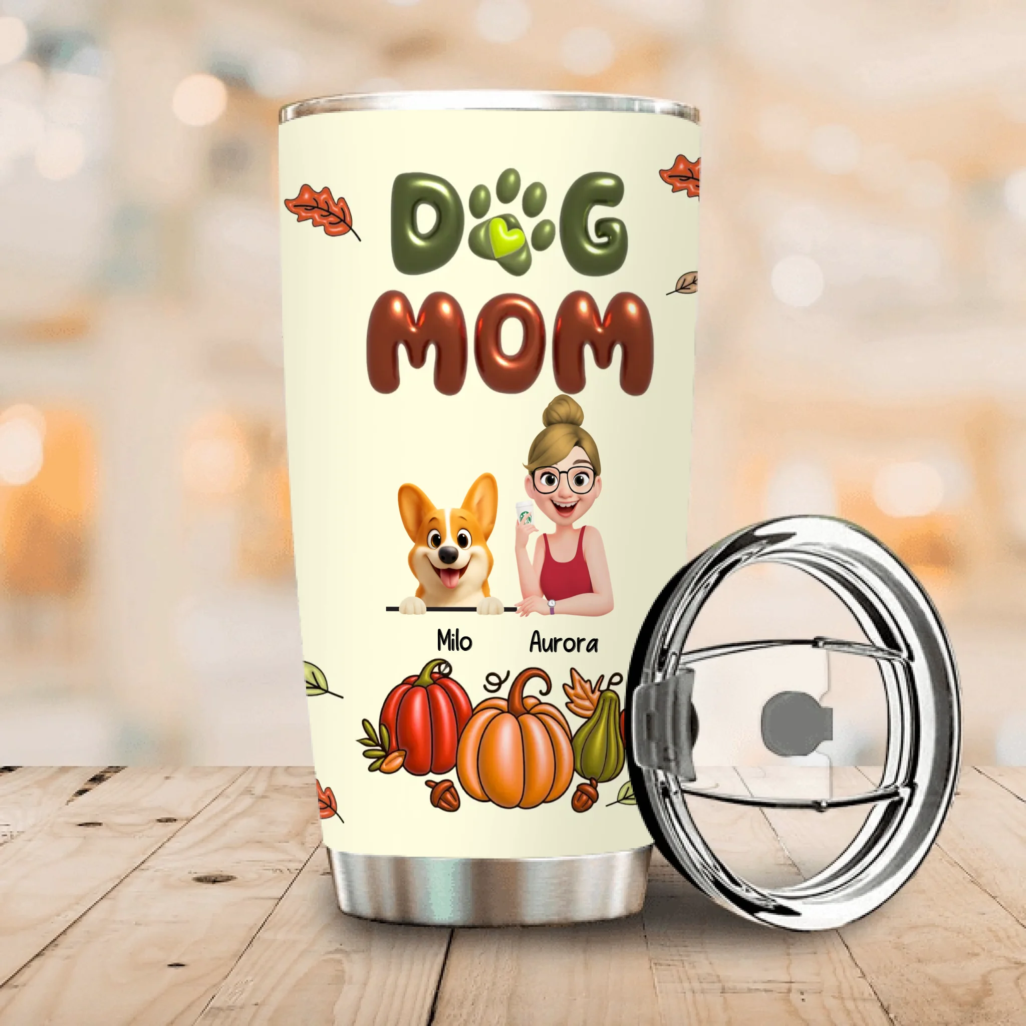 Custom Dog Print Tumbler - Dog Mom Autumn Pumpkin for Dog Lovers - 89Prints