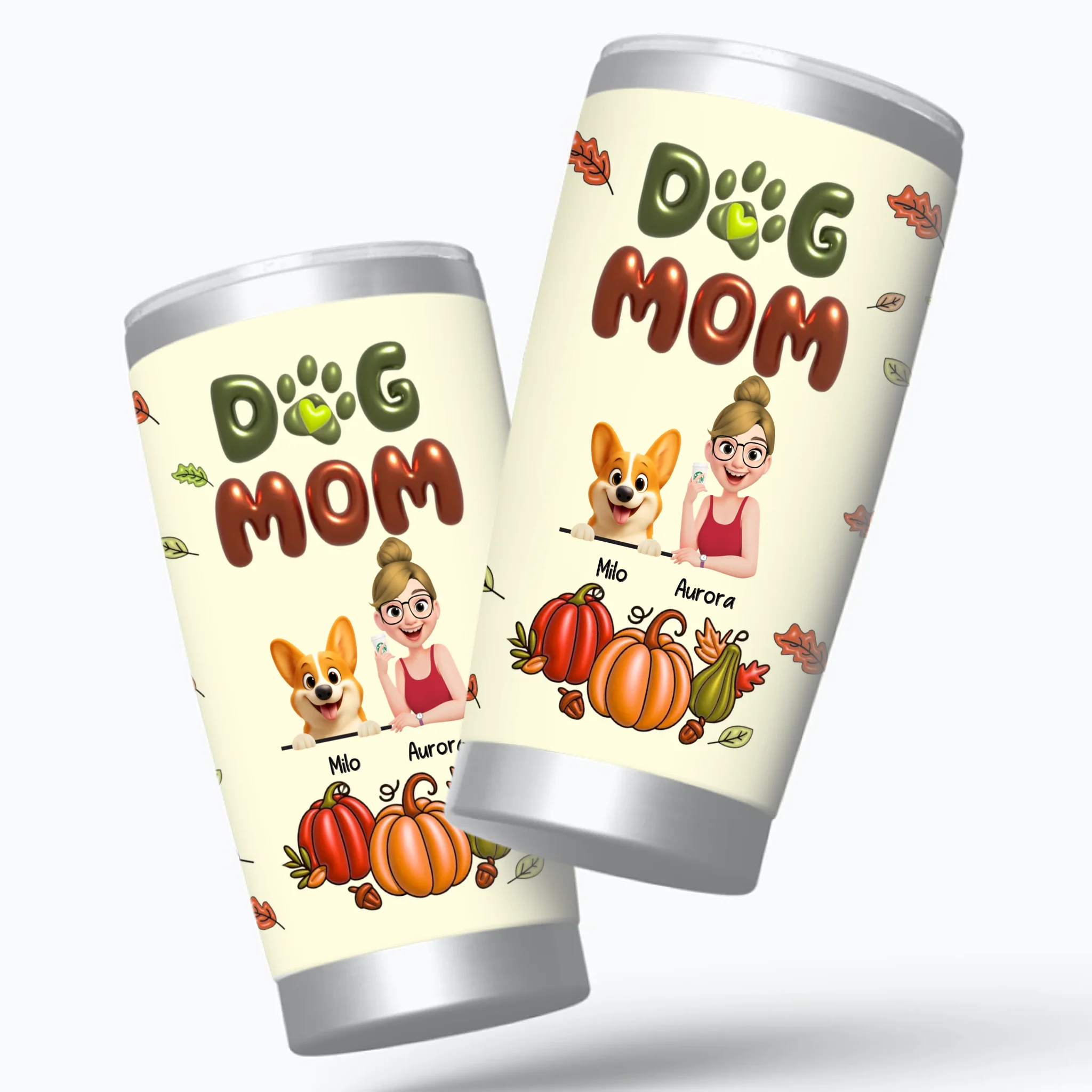 Custom Dog Print Tumbler - Dog Mom Autumn Pumpkin for Dog Lovers - 89Prints