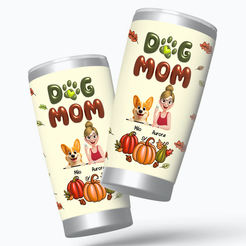 Custom Dog Print Tumbler - Dog Mom Autumn Pumpkin for Dog Lovers - 89Prints