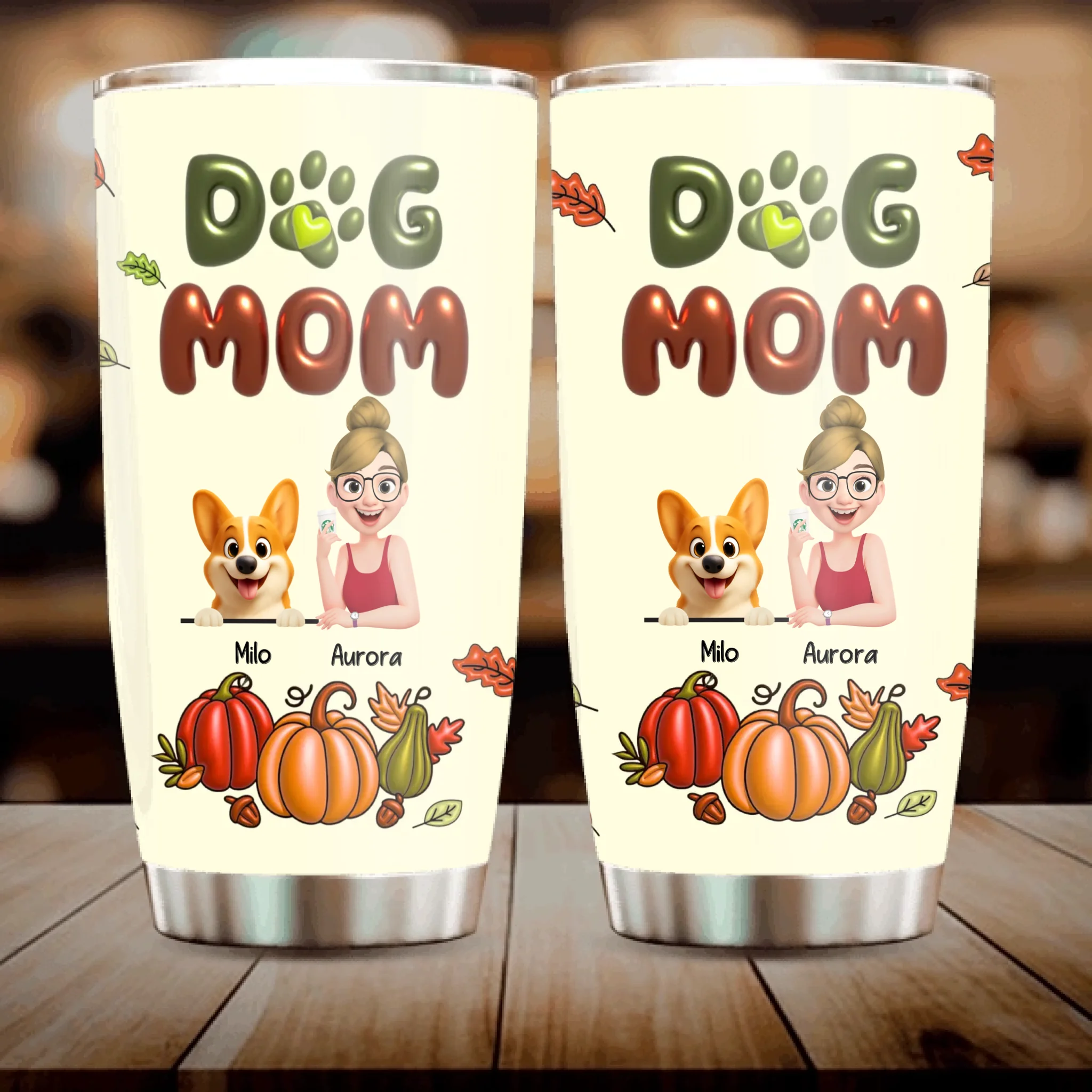 Custom Dog Print Tumbler - Dog Mom Autumn Pumpkin for Dog Lovers - 89Prints