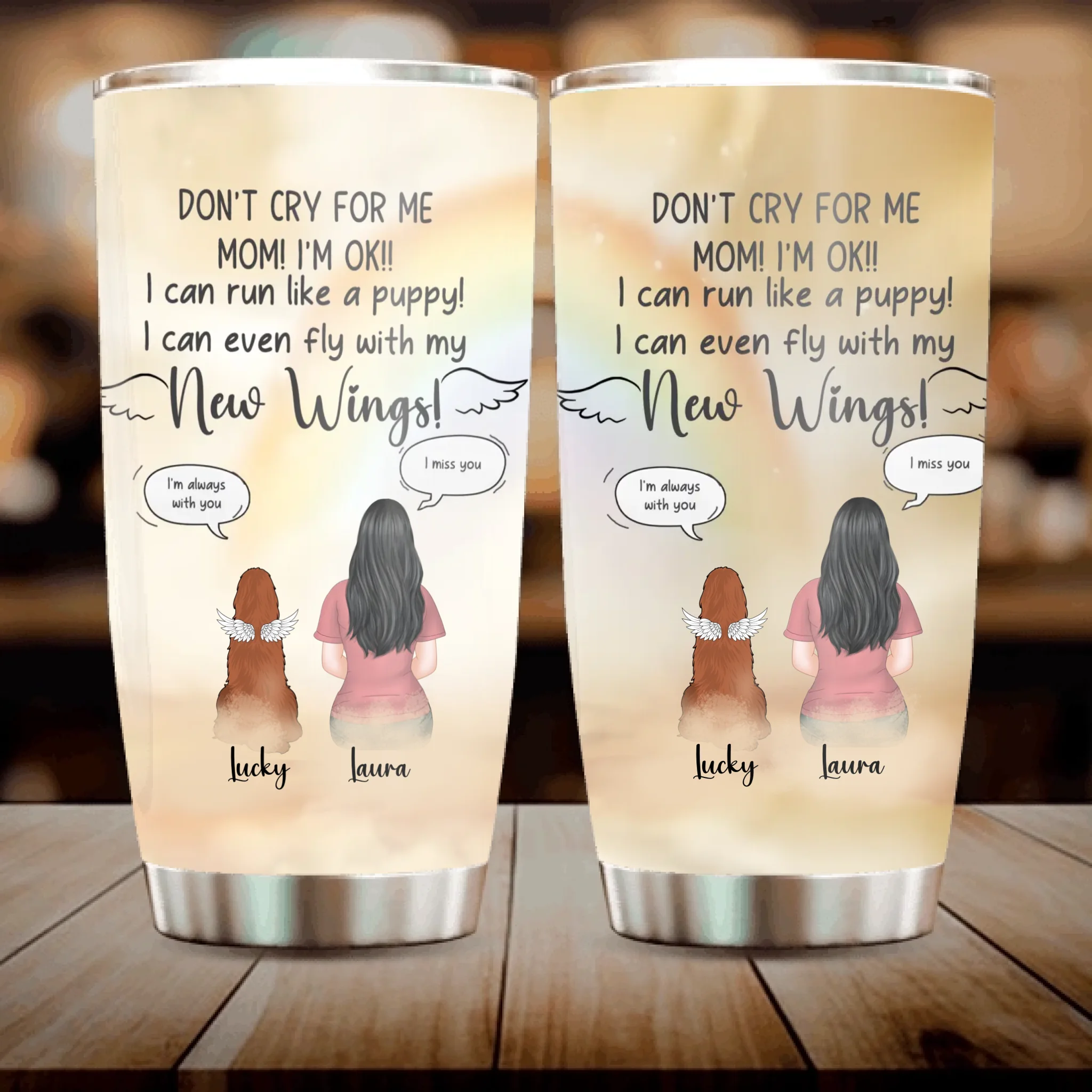Custom Steel Dog 20 oz Tumbler - Dog Remembrance Gift With Angel Wings And Names - 89Prints