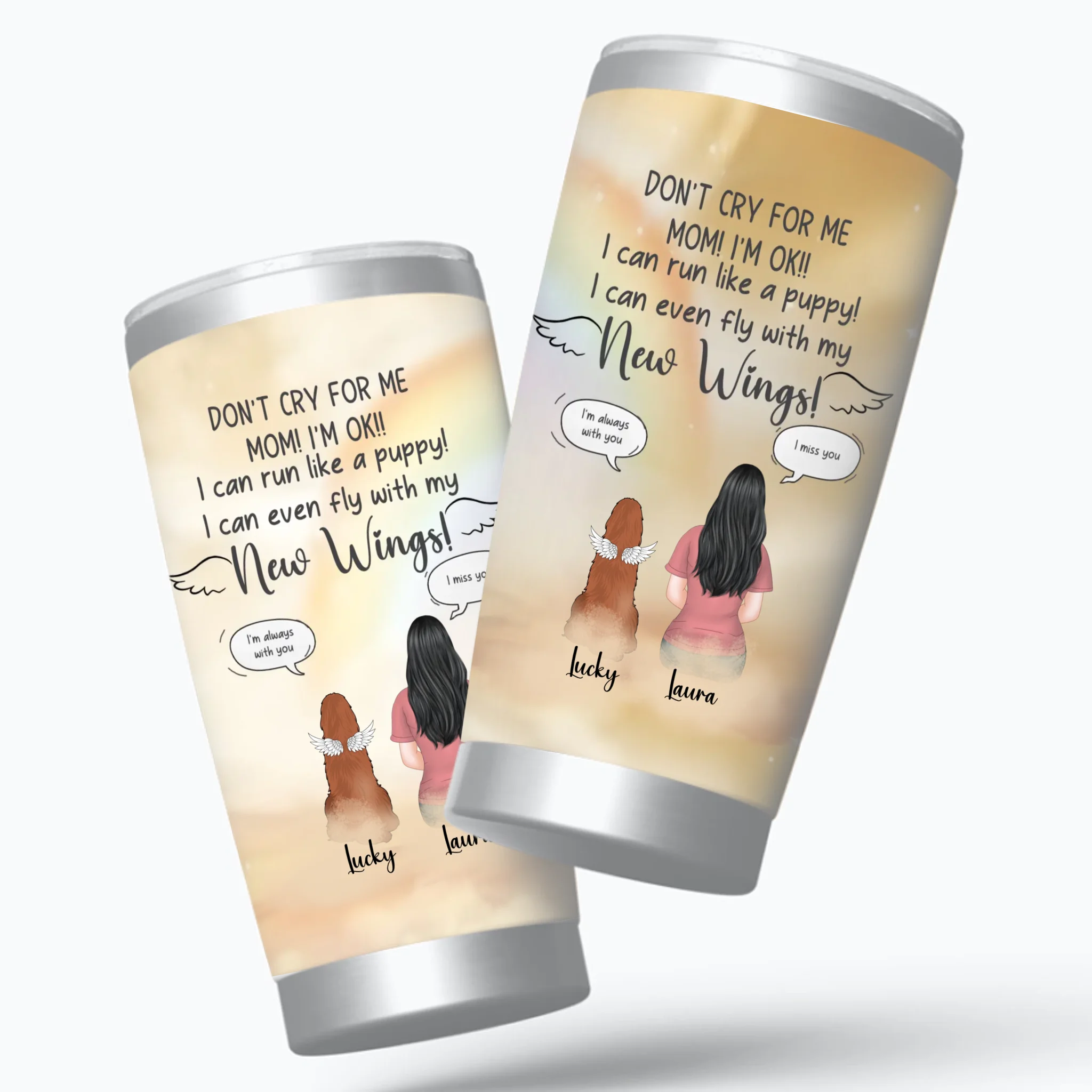 Custom Steel Dog 20 oz Tumbler - Dog Remembrance Gift With Angel Wings And Names - 89Prints