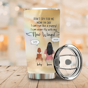 Custom Steel Dog 20 oz Tumbler - Dog Remembrance Gift With Angel Wings And Names - 89Prints