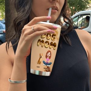 Custom Dog Mom Stainless Steel Tumbler - Cute Cartoon, Gift For Dog Lovers - 89Prints