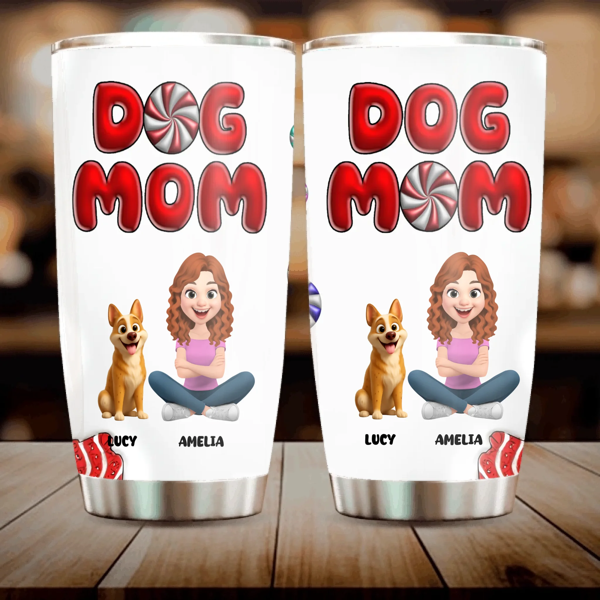 Customized Dog Mom Tumbler - Sweet Candy Cane Theme, Dog Owner Gifts - 89Prints