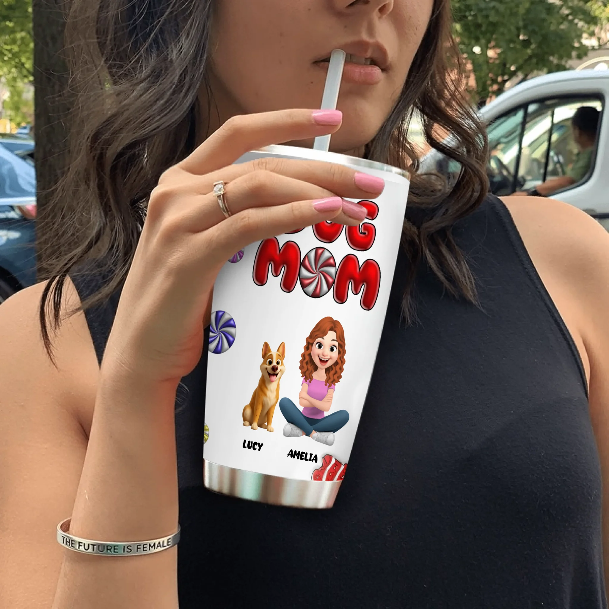 Customized Dog Mom Tumbler - Sweet Candy Cane Theme, Dog Owner Gifts - 89Prints