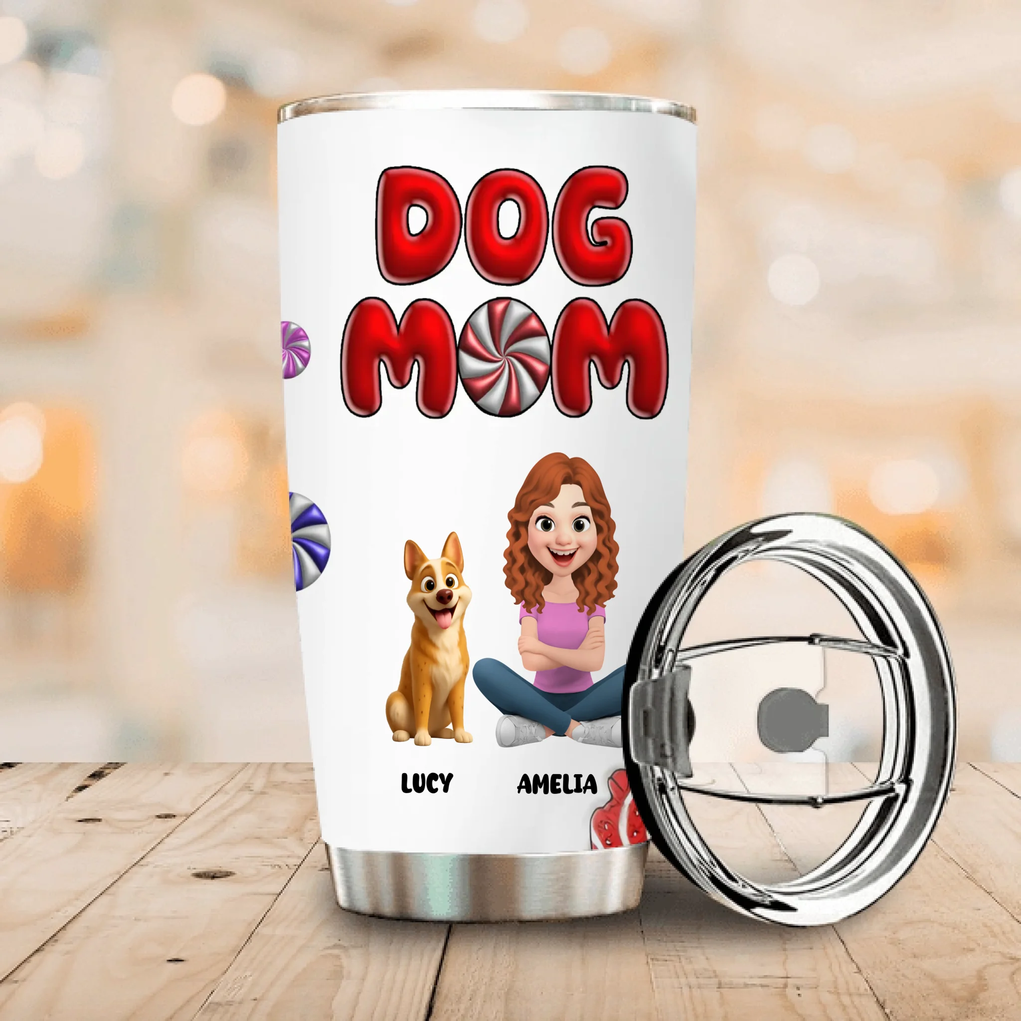 Customized Dog Mom Tumbler - Sweet Candy Cane Theme, Dog Owner Gifts - 89Prints