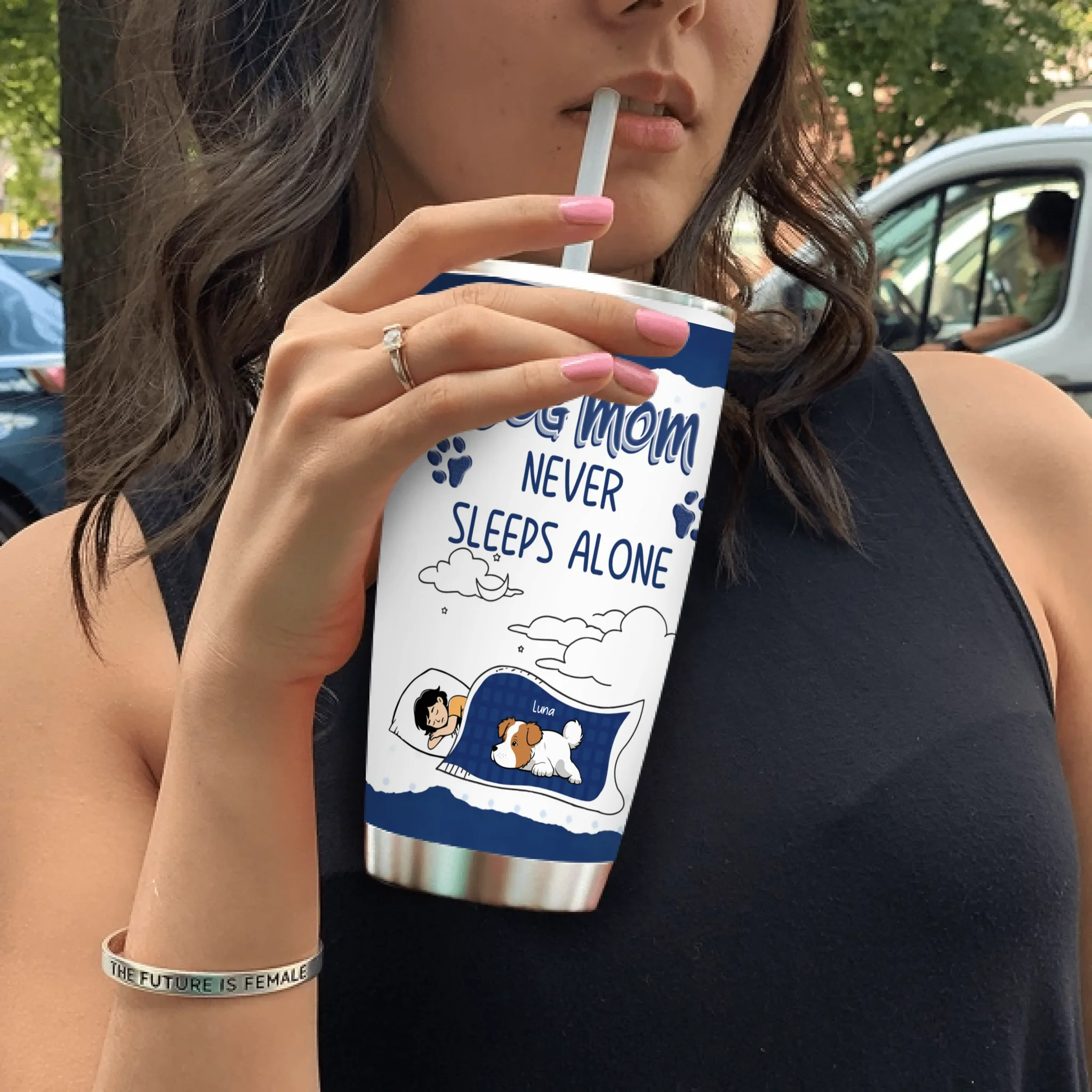 Custom Dog Mom Tumbler - Mom Never Sleeps Alone, Gifts From The Dog - 89Prints