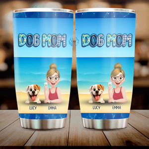 Customizable Dog Mom Tumbler - Summer Beach Theme Gift for Her - 89Prints