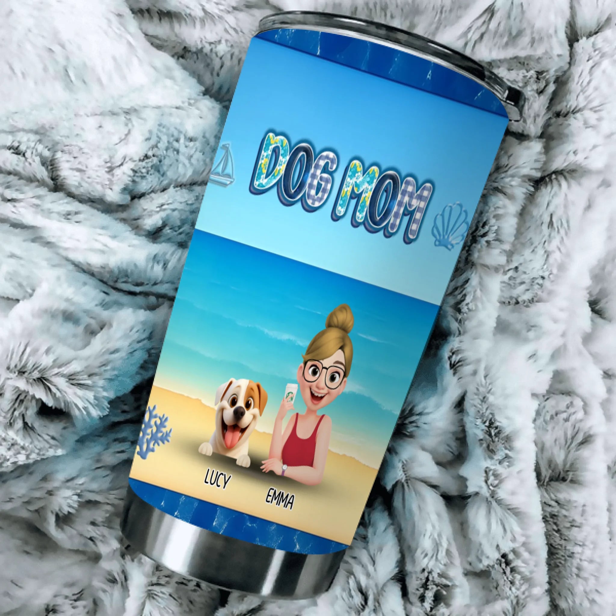 Customizable Dog Mom Tumbler - Summer Beach Theme Gift for Her - 89Prints