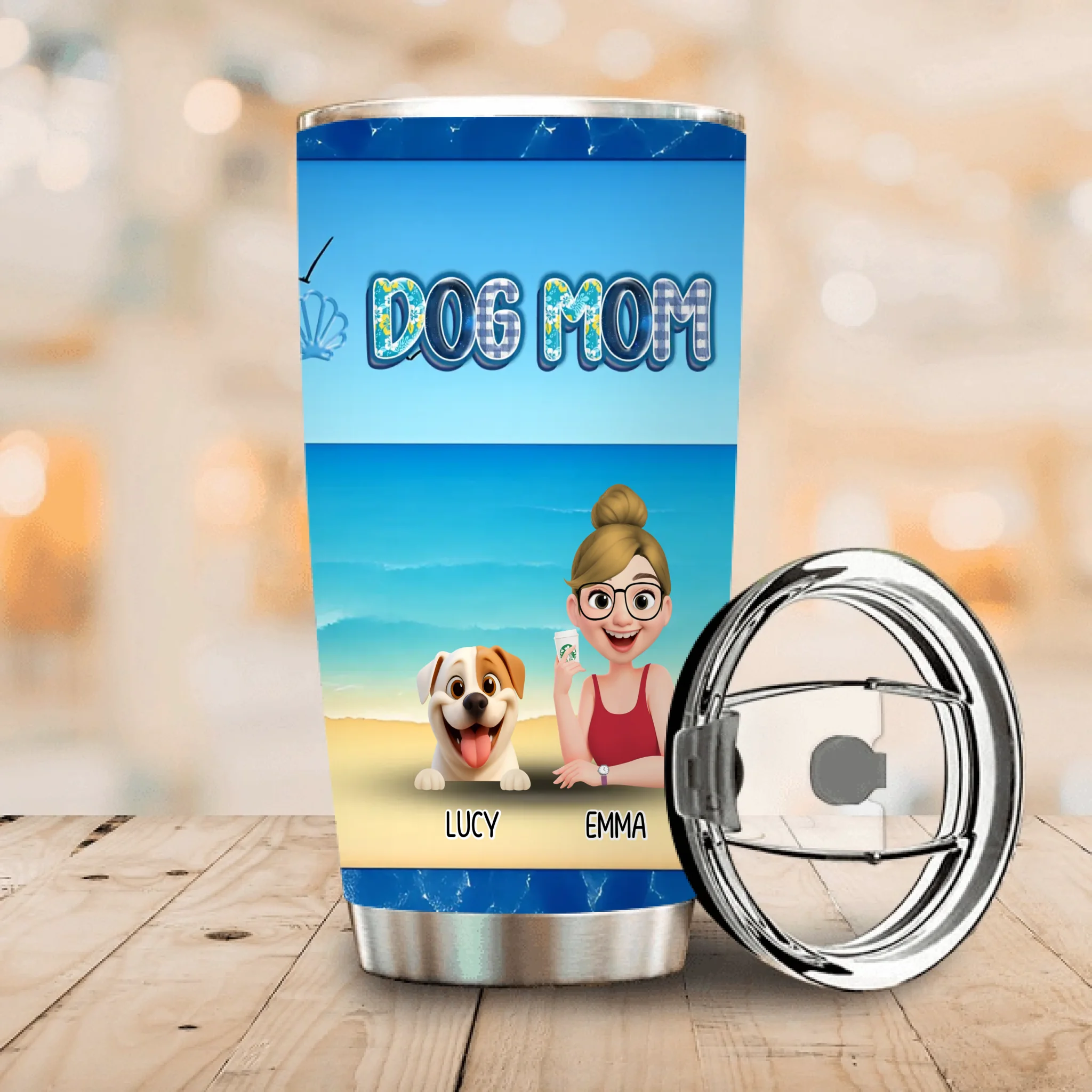 Customizable Dog Mom Tumbler - Summer Beach Theme Gift for Her - 89Prints