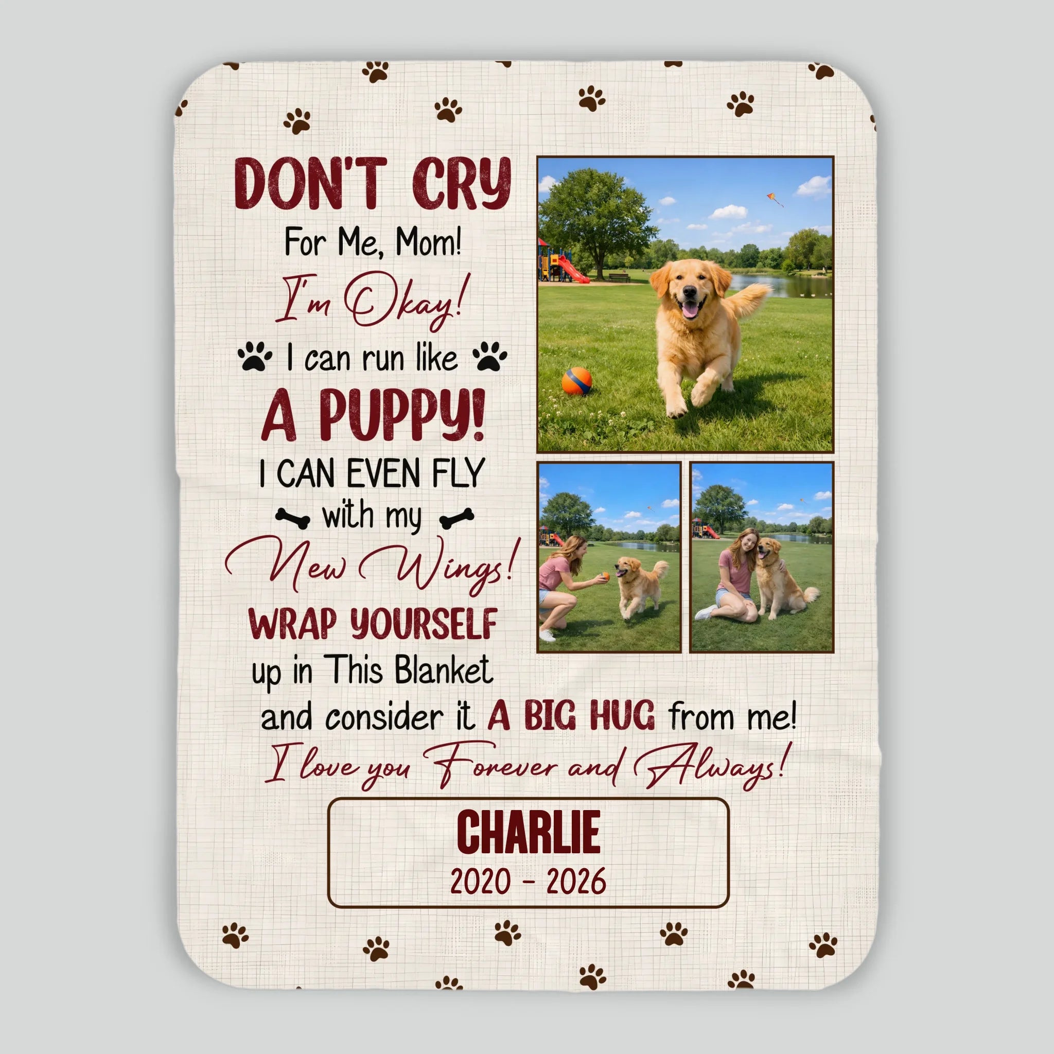 Custom Memory Blanket - Don’t Cry For Me Mom Photo Dog Loss Gift - 89Prints
