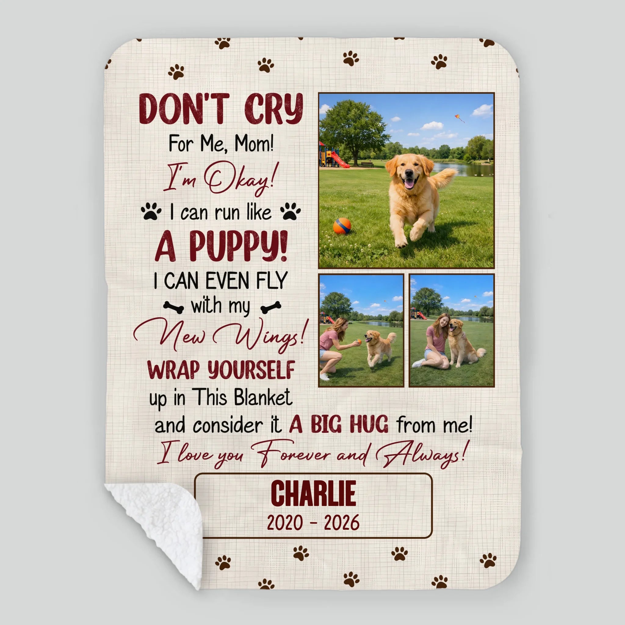 Custom Memory Blanket - Don’t Cry For Me Mom Photo Dog Loss Gift - 89Prints