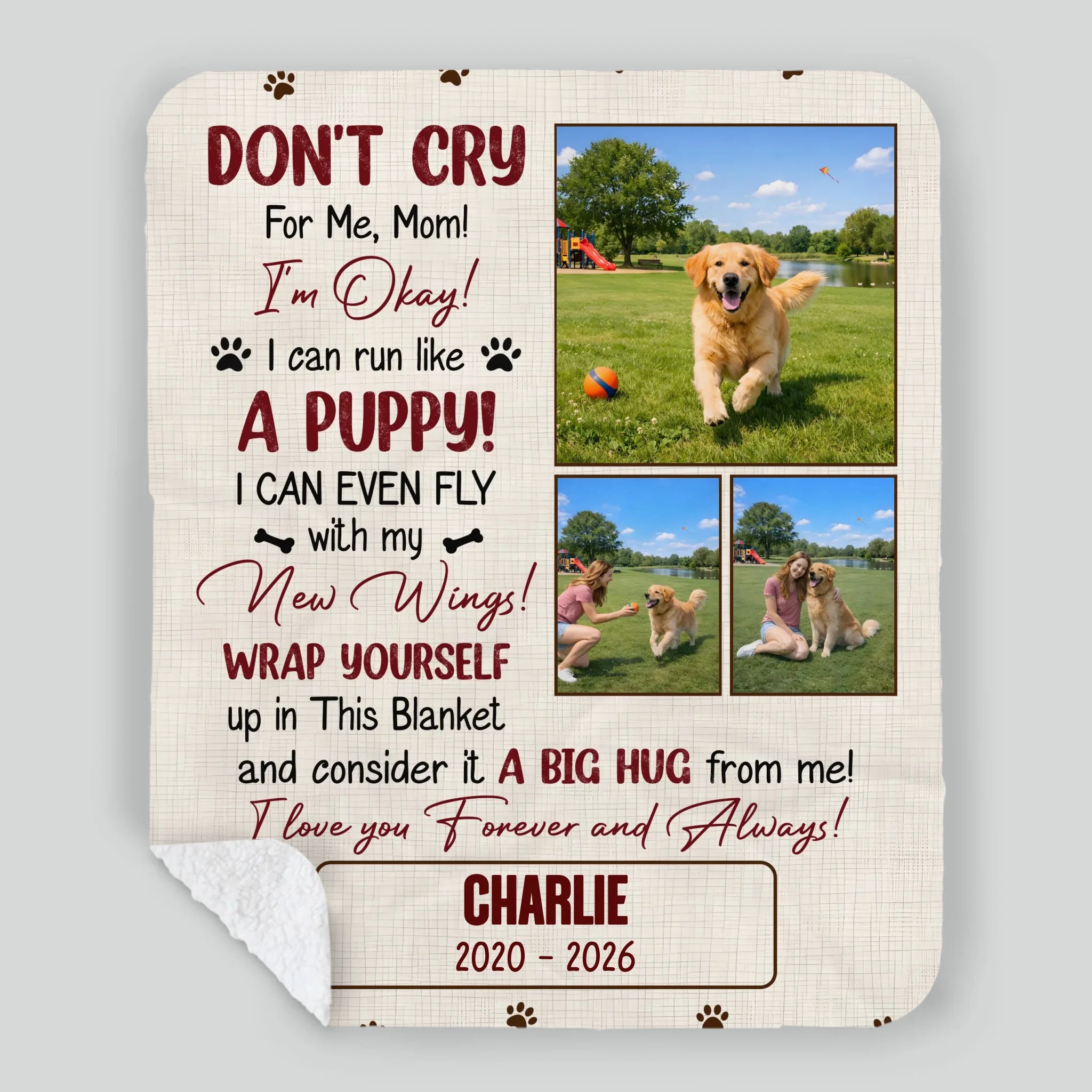 Custom Memory Blanket - Don’t Cry For Me Mom Photo Dog Loss Gift - 89Prints