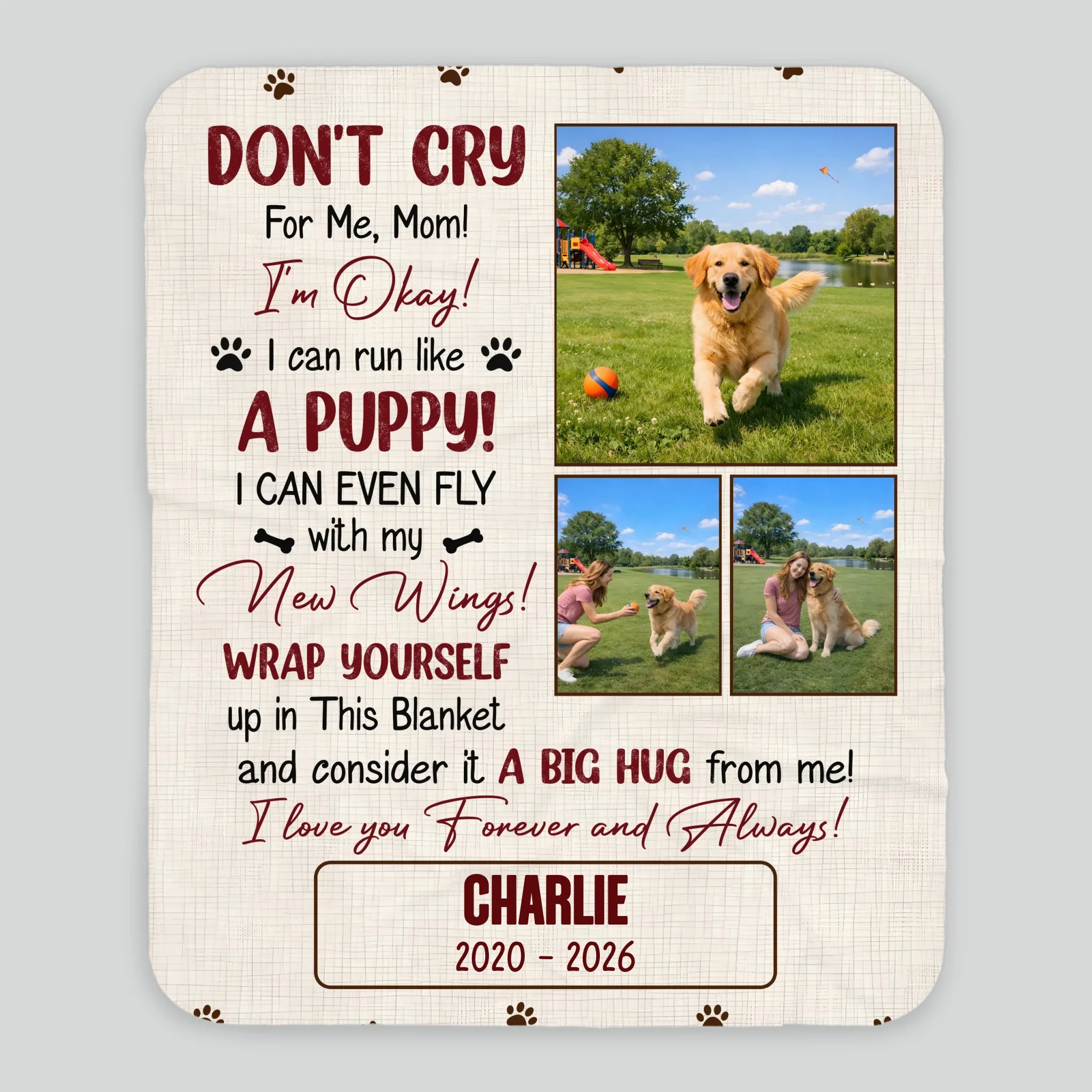 Custom Memory Blanket - Don’t Cry For Me Mom Photo Dog Loss Gift - 89Prints
