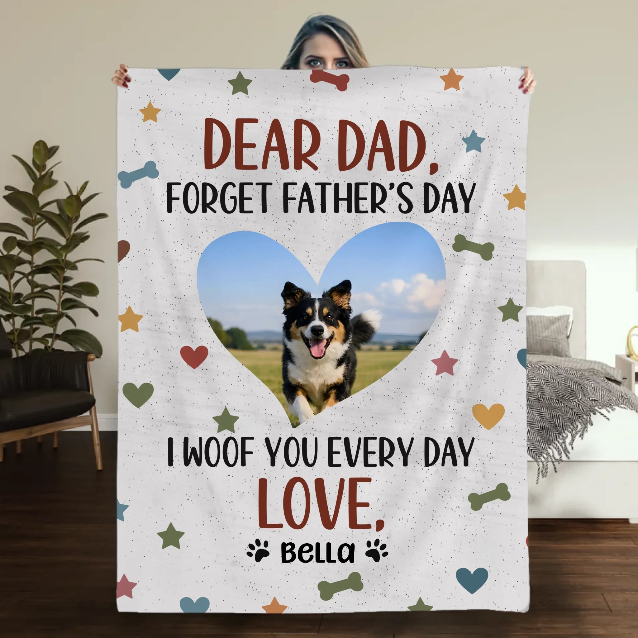 Personalized Dog Dad Blanket - I Woof You Every Day Custom Photo Father’s Day Gift - 89Prints