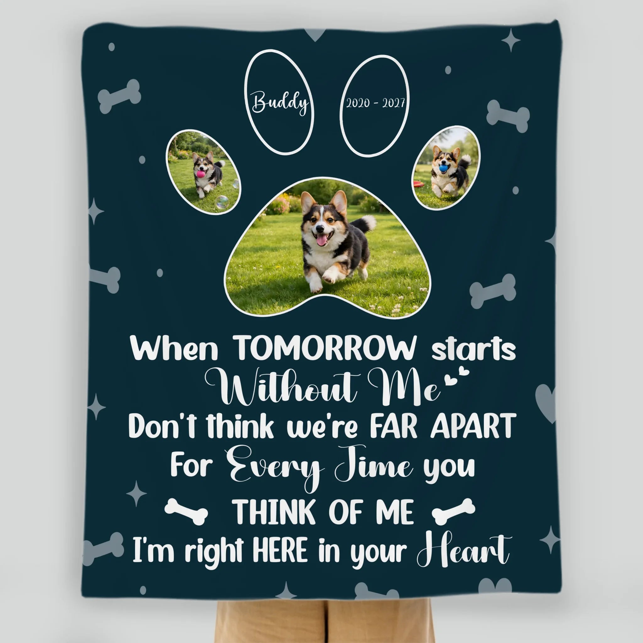 Personalised Dog Memorial Blanket - When Tomorrow Starts Without Me, Photo Paws Print - 89Prints