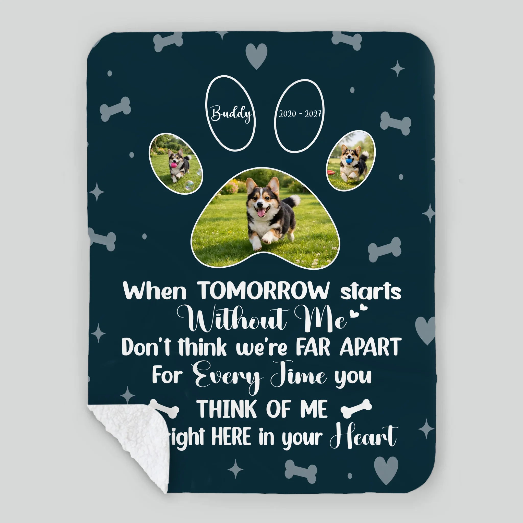 Personalised Dog Memorial Blanket - When Tomorrow Starts Without Me, Photo Paws Print - 89Prints