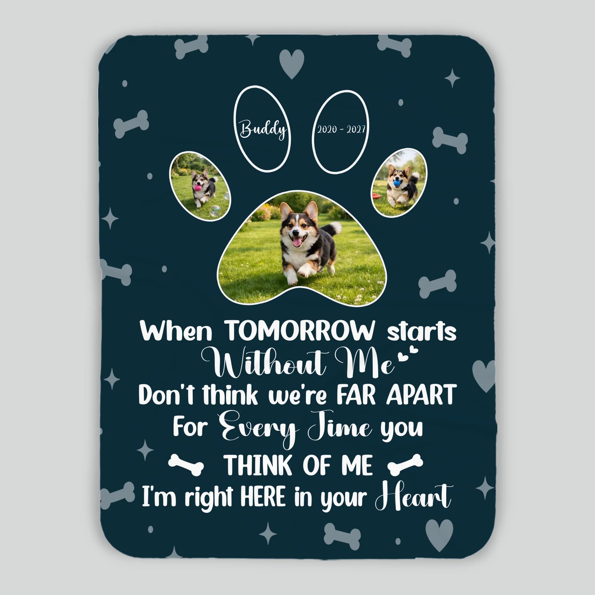 Personalised Dog Memorial Blanket - When Tomorrow Starts Without Me, Photo Paws Print - 89Prints