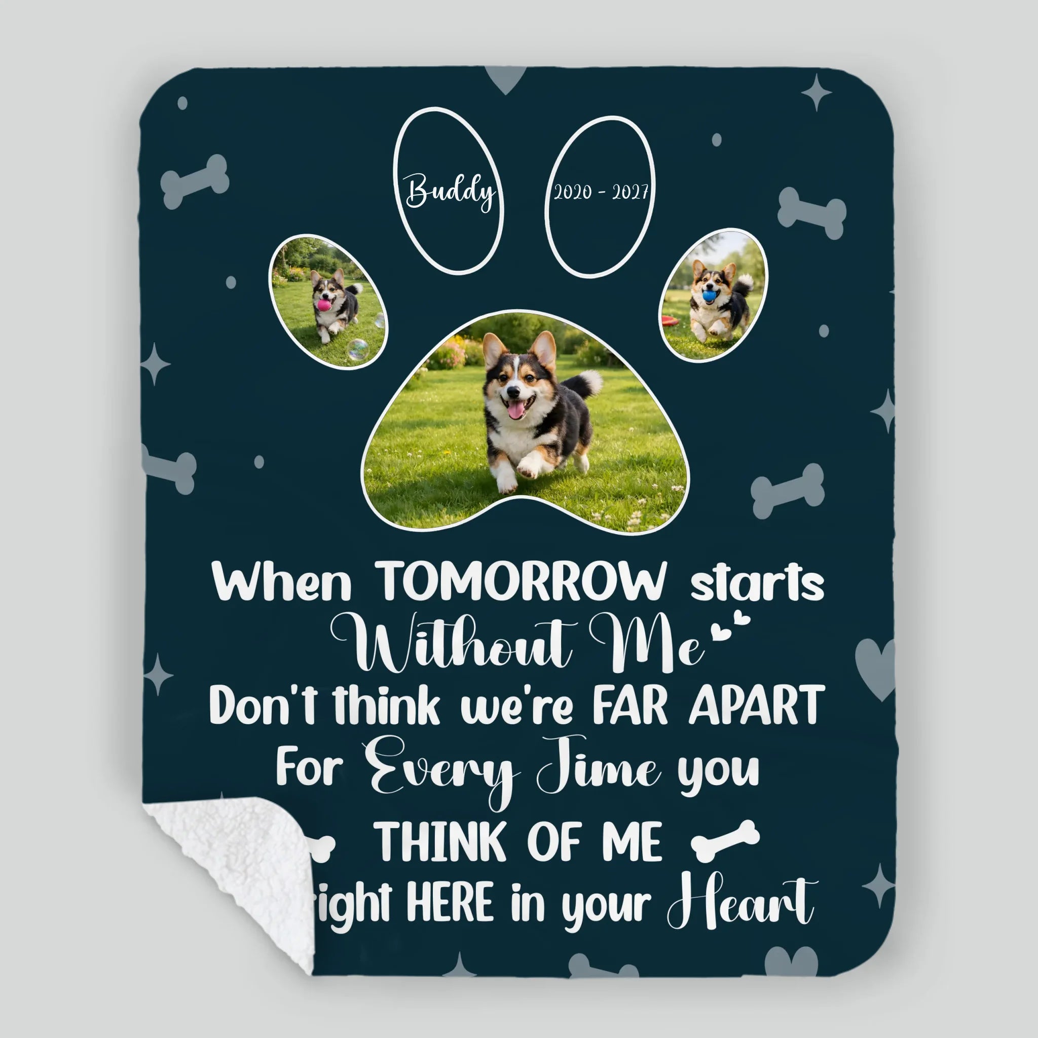 Personalised Dog Memorial Blanket - When Tomorrow Starts Without Me, Photo Paws Print - 89Prints